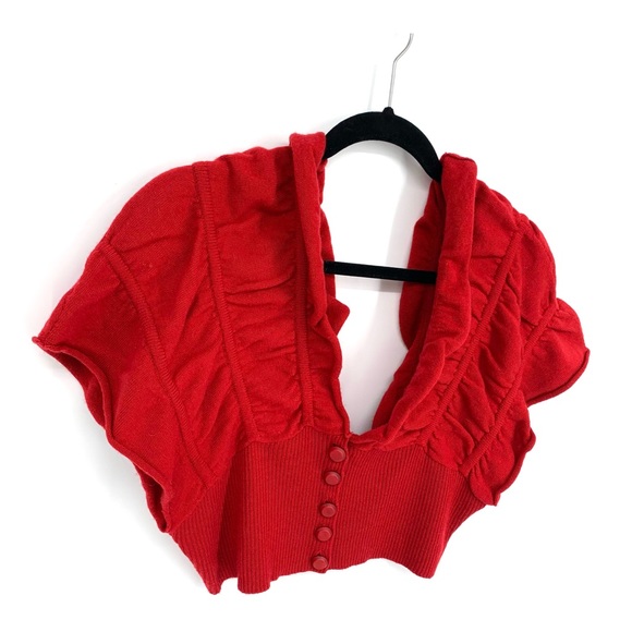 Anthropologie by Moth Red Furrowed Shrug Wool Sweater Size Small - Picture 2 of 8